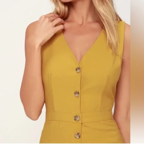 Lulu's Mustard Button-Up Midi Dress - Picture 3 of 8